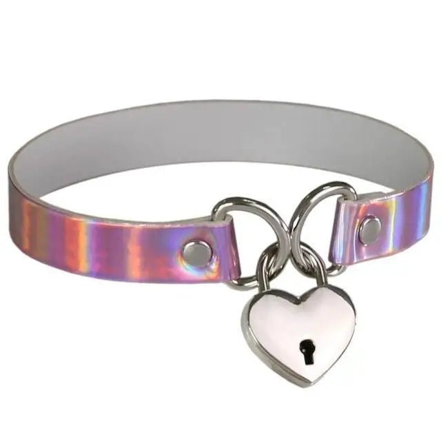 Holographic Lock and Key Choker Collar with Metal Locket - Cosparty