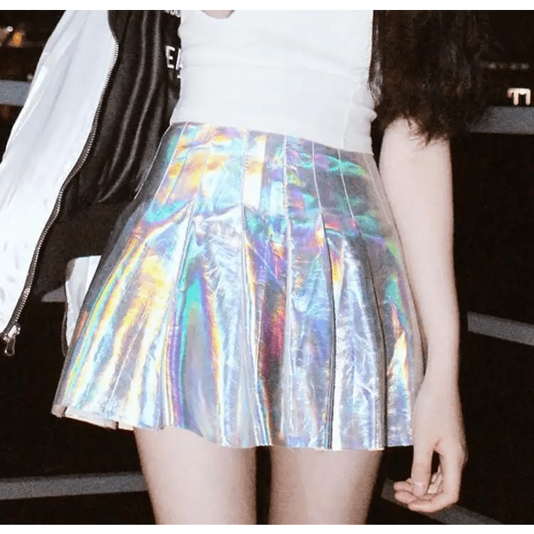 Holographic Pleated Silver Mini Skirt for Trendy J - Fashion Lovers - Cosparty