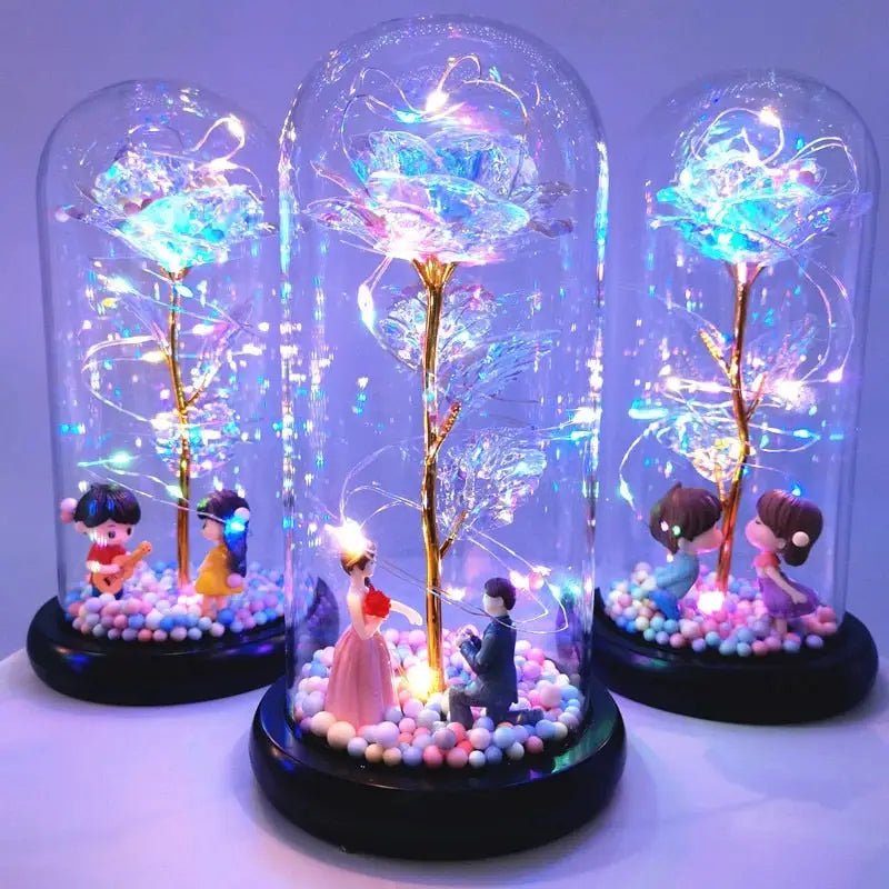 Immortal Rose Lamp with Elegant Flower Encased in LED Light - Cosparty