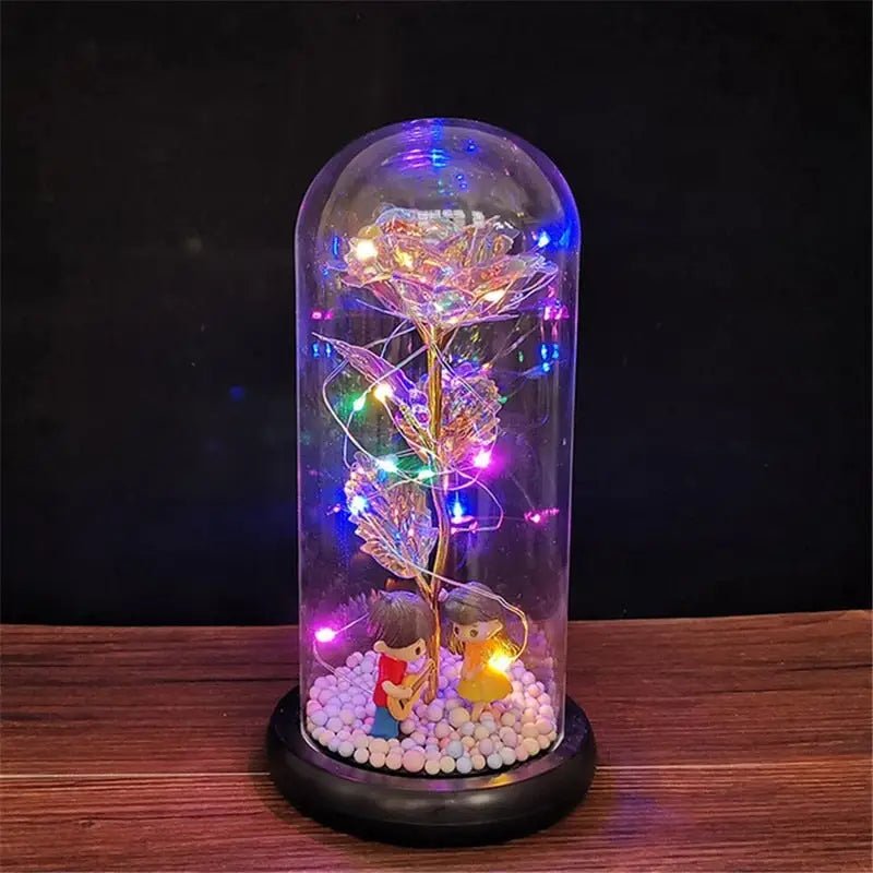 Immortal Rose Lamp with Elegant Flower Encased in LED Light - Cosparty
