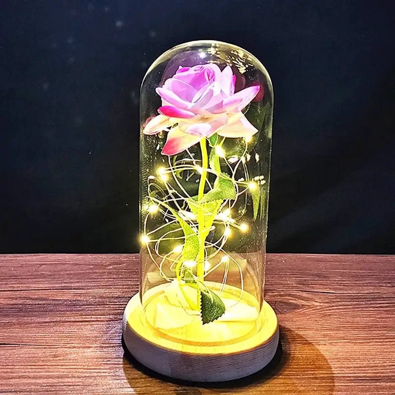 Immortal Rose Lamp with Elegant Flower Encased in LED Light - Cosparty