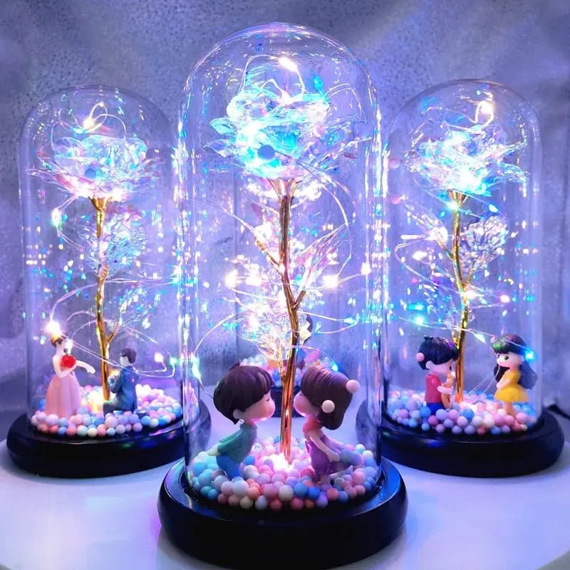 Immortal Rose Lamp with Elegant Flower Encased in LED Light - Cosparty