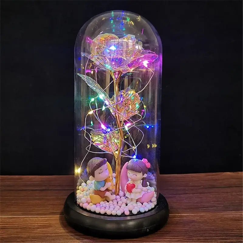 Immortal Rose Lamp with Elegant Flower Encased in LED Light - Cosparty