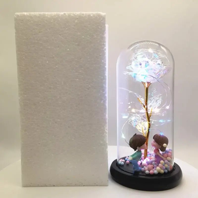 Immortal Rose Lamp with Elegant Flower Encased in LED Light - Cosparty