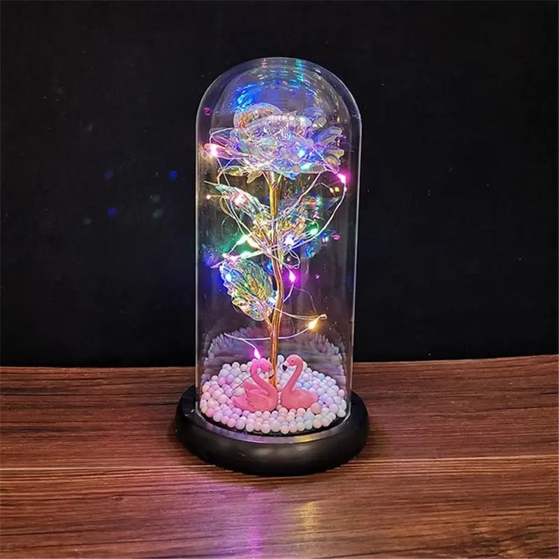 Immortal Rose Lamp with Elegant Flower Encased in LED Light - Cosparty