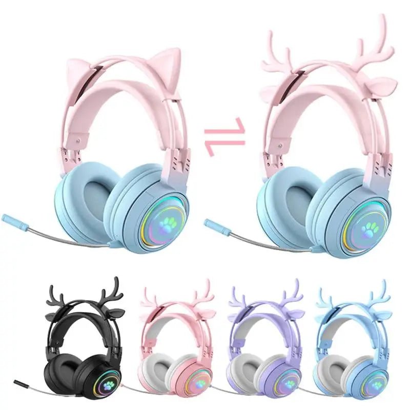 Interchangeable Deer Antler Neko Headset for Gamers and Streamers - Cosparty