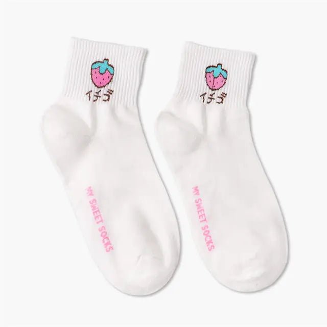 Japanese Fruit Inspired White Socks with Comfy Ankle Fit - Cosparty