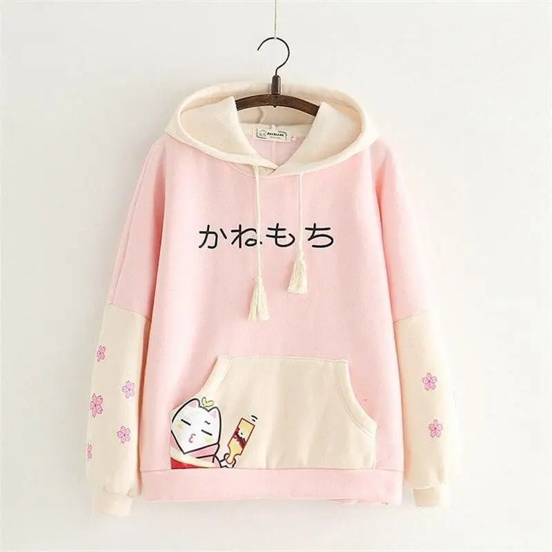 Japanese Inspired Painting Cat Artist Hoodie with Cherry Blossoms - Cosparty