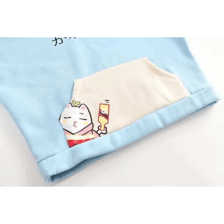 Japanese Inspired Painting Cat Artist Hoodie with Cherry Blossoms - Cosparty