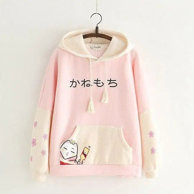Japanese Inspired Painting Cat Artist Hoodie with Cherry Blossoms - Cosparty