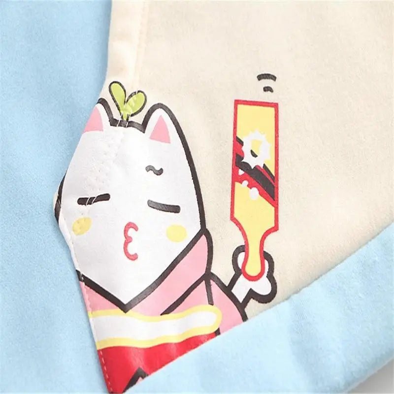 Japanese Inspired Painting Cat Artist Hoodie with Cherry Blossoms - Cosparty