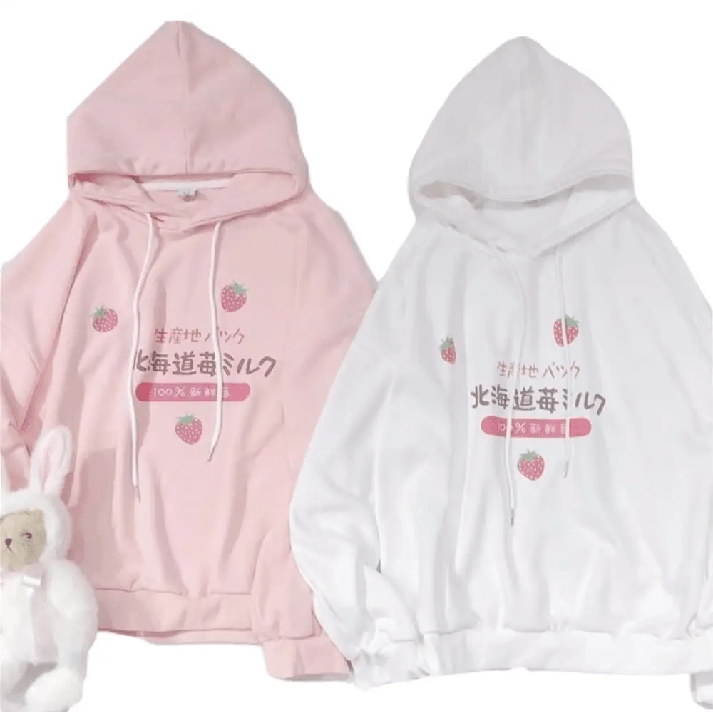 Japanese Strawberry Hoodie in Soft Pastel Pink Available - Cosparty