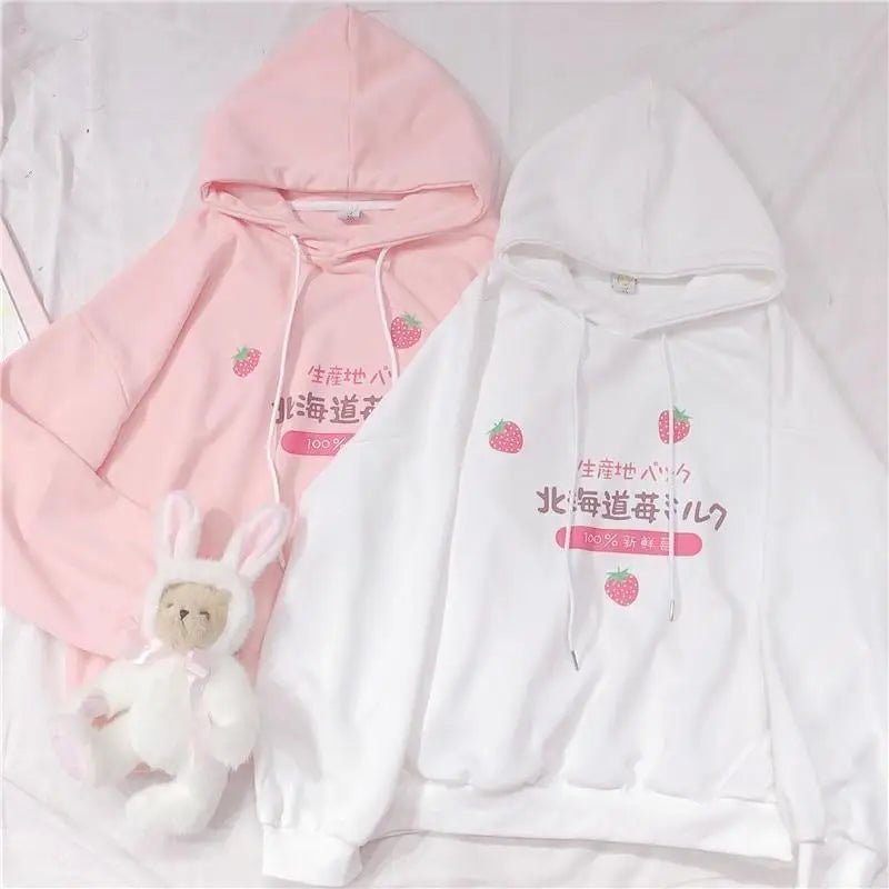 Japanese Strawberry Hoodie in Soft Pastel Pink Available - Cosparty