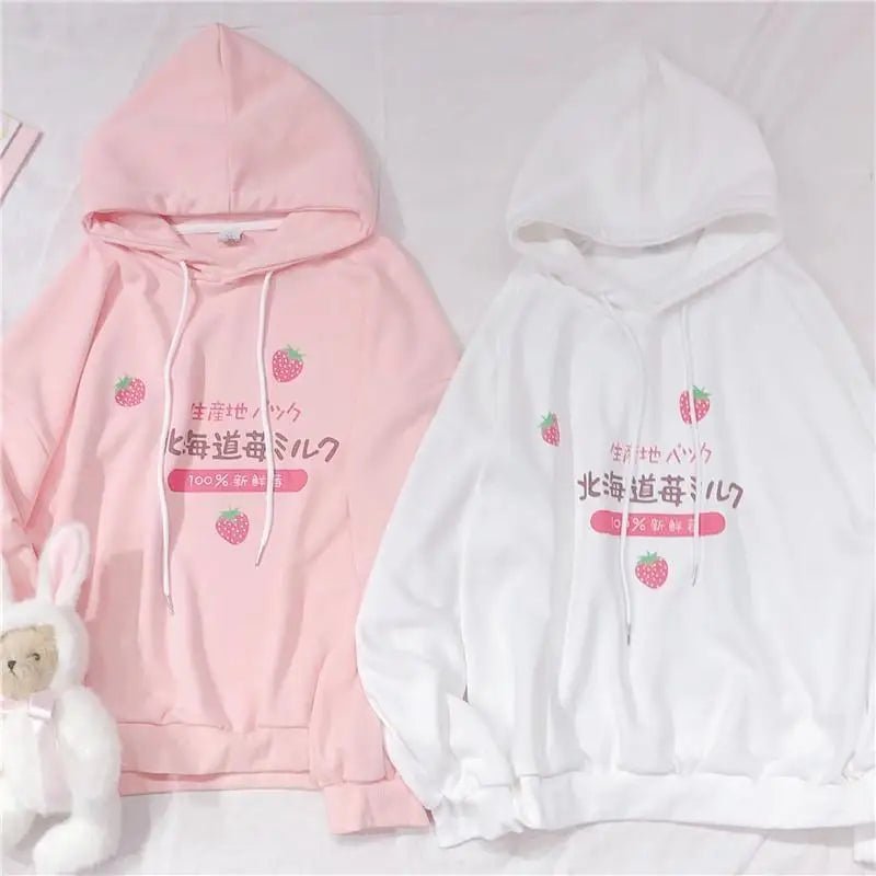 Japanese Strawberry Hoodie in Soft Pastel Pink Available - Cosparty