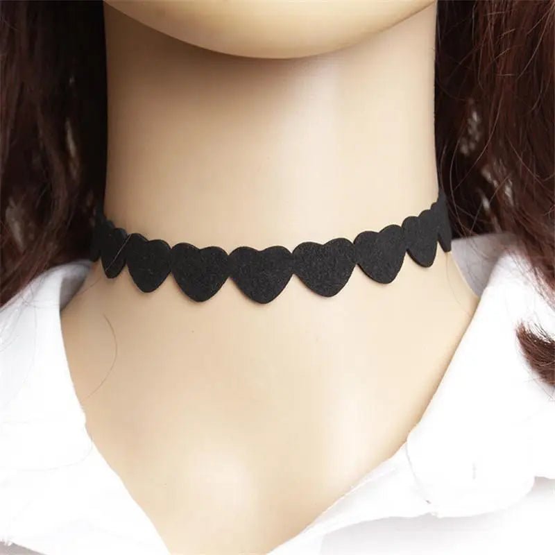 Jet Black Heart Choker Necklace for a Chic Gothic Look - Cosparty