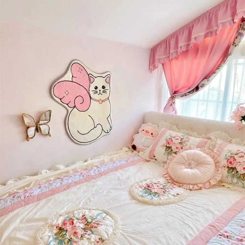 Kawaii Angelic Kitten Floor Mat for Bedroom and Bathroom Decor - Cosparty