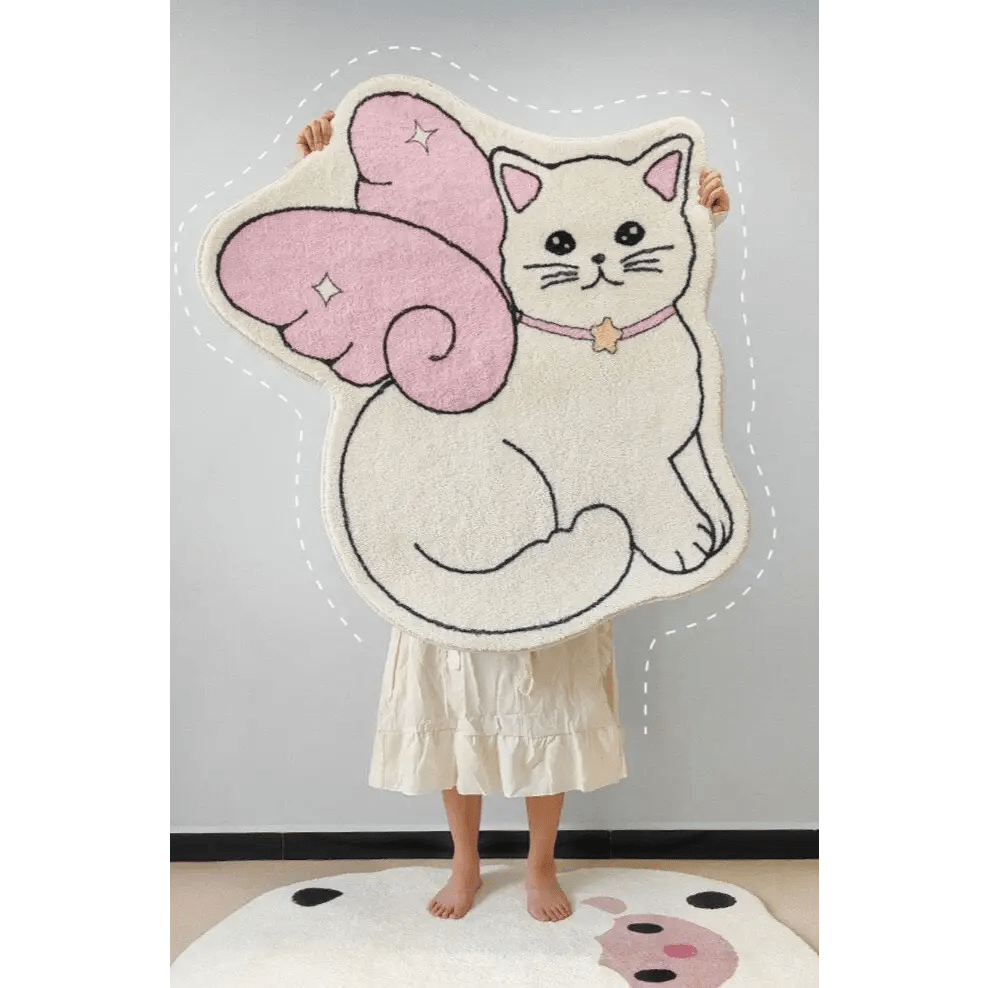Kawaii Angelic Kitten Floor Mat for Bedroom and Bathroom Decor - Cosparty