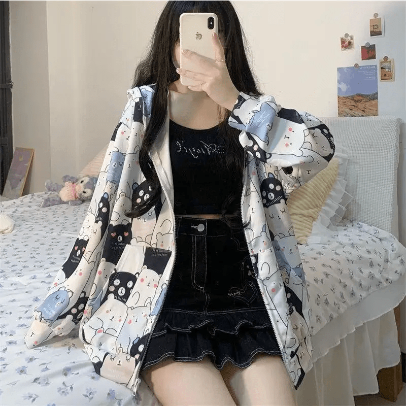 Kawaii Bear - Inspired Windbreaker Jacket for Pastel Fashion Lovers - Cosparty