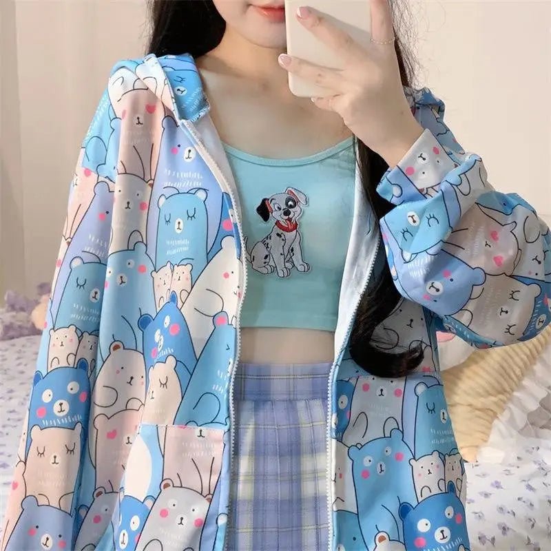 Kawaii Bear - Inspired Windbreaker Jacket for Pastel Fashion Lovers - Cosparty