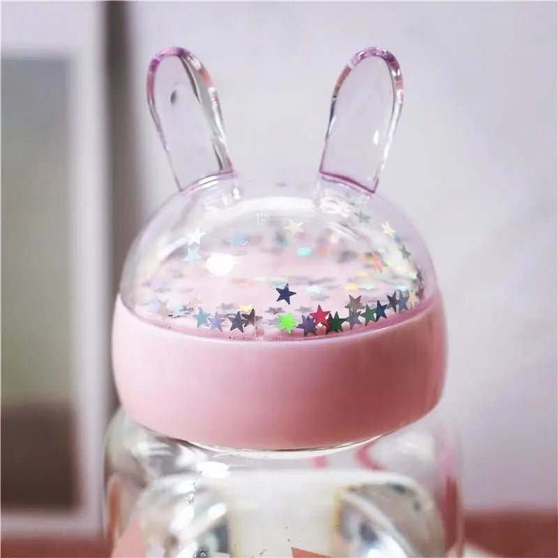 Kawaii Bunny Ear Glitter Glass Water Bottles - Cosparty