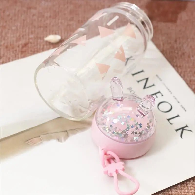 Kawaii Bunny Ear Glitter Glass Water Bottles - Cosparty