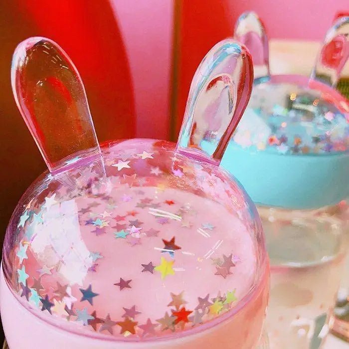 Kawaii Bunny Ear Glitter Glass Water Bottles - Cosparty
