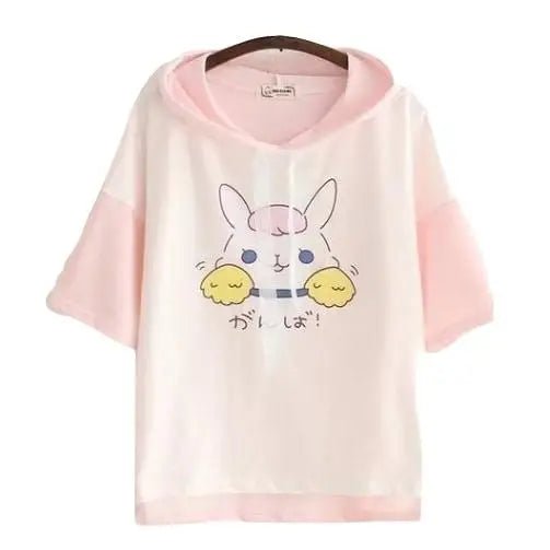 Kawaii Bunny Hooded Tee in Pastel Pink or Blue - Cosparty