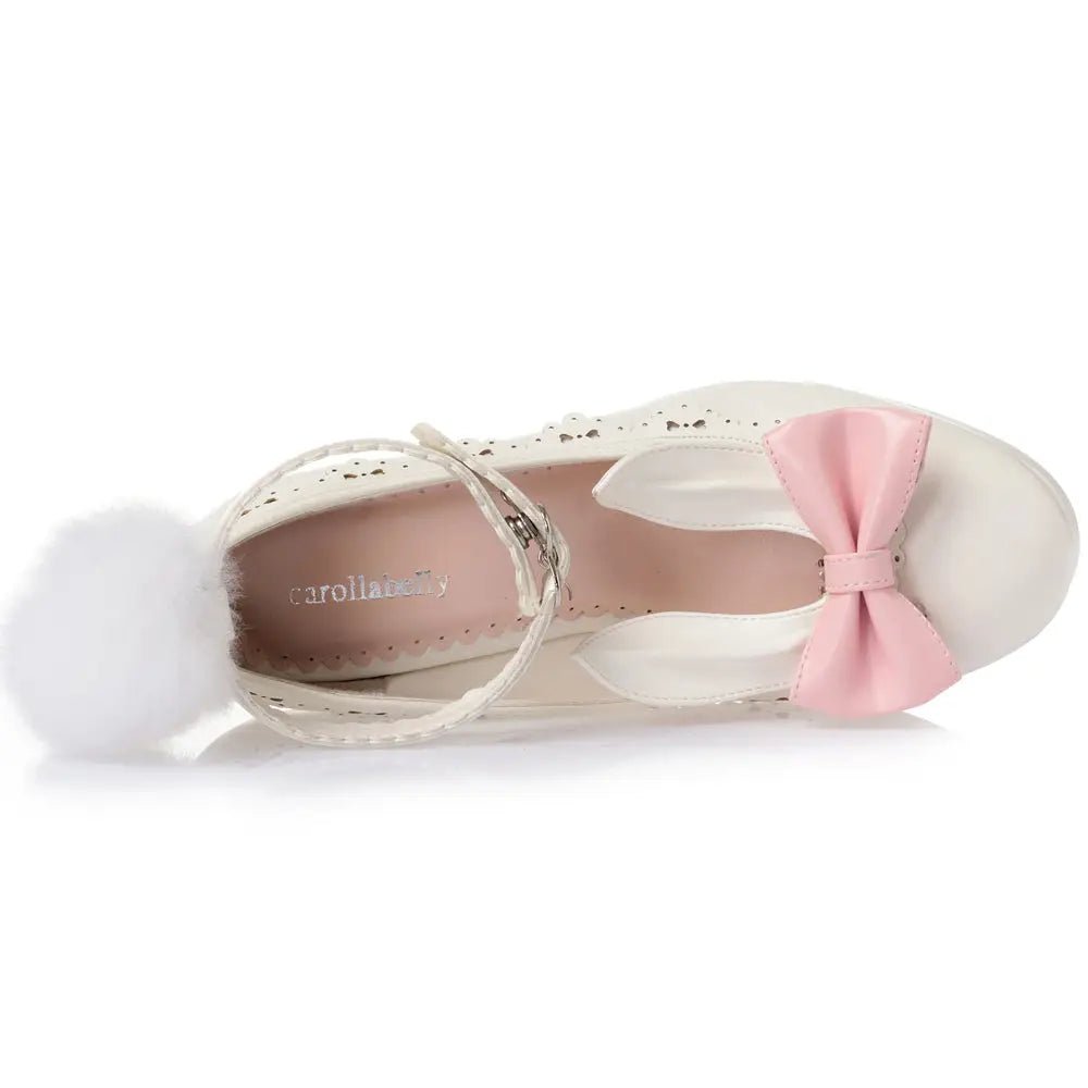 Kawaii Bunny Rabbit Ear High Heels with Removable Pom Poms - Cosparty
