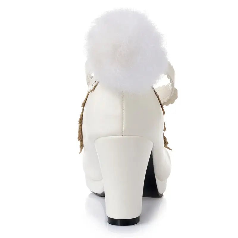 Kawaii Bunny Rabbit Ear High Heels with Removable Pom Poms - Cosparty