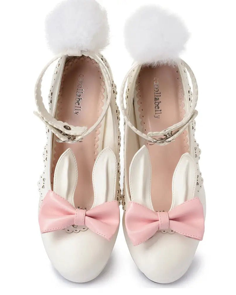Kawaii Bunny Rabbit Ear High Heels with Removable Pom Poms - Cosparty