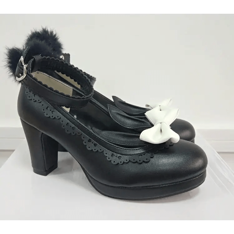 Kawaii Bunny Rabbit Ear High Heels with Removable Pom Poms - Cosparty
