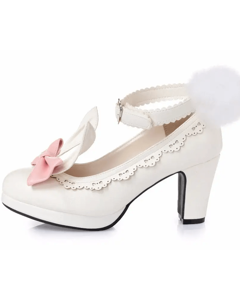 Kawaii Bunny Rabbit Ear High Heels with Removable Pom Poms - Cosparty