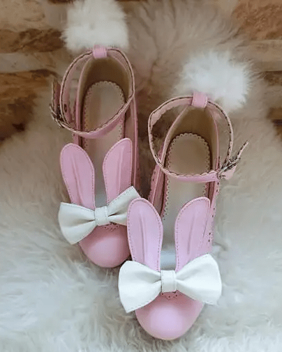 Kawaii Bunny Rabbit Ear High Heels with Removable Pom Poms - Cosparty