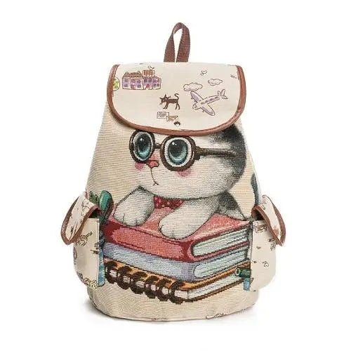 Kawaii Canvas Backpack with Adorable Japanese Cat Artwork - Cosparty