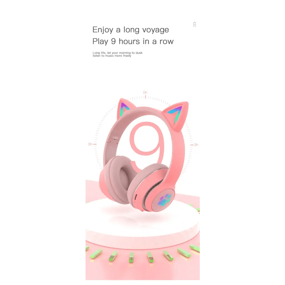 Kawaii Cat Ear Headset with Light - Up Paw Print Design - Cosparty