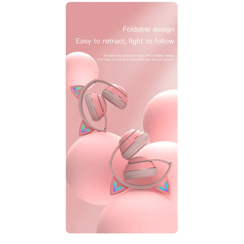 Kawaii Cat Ear Headset with Light - Up Paw Print Design - Cosparty