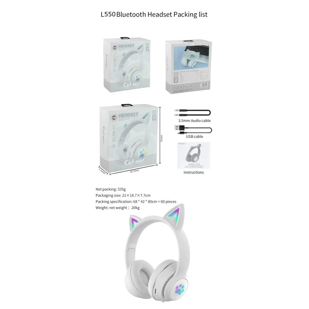 Kawaii Cat Ear Headset with Light - Up Paw Print Design - Cosparty