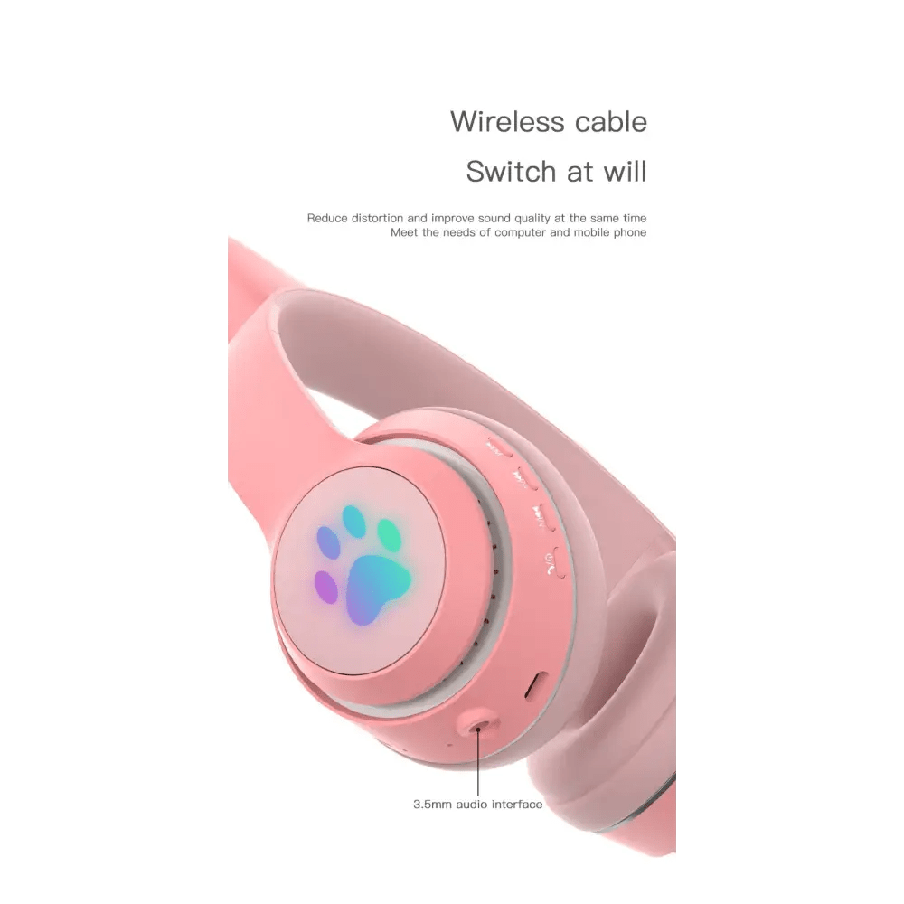 Kawaii Cat Ear Headset with Light - Up Paw Print Design - Cosparty