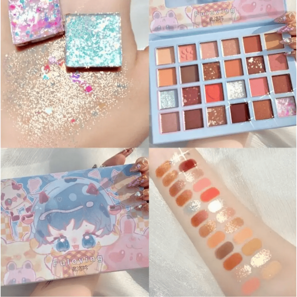 Kawaii Eyeshadow Palette with Warm Tones and Cute Anime Design - Cosparty
