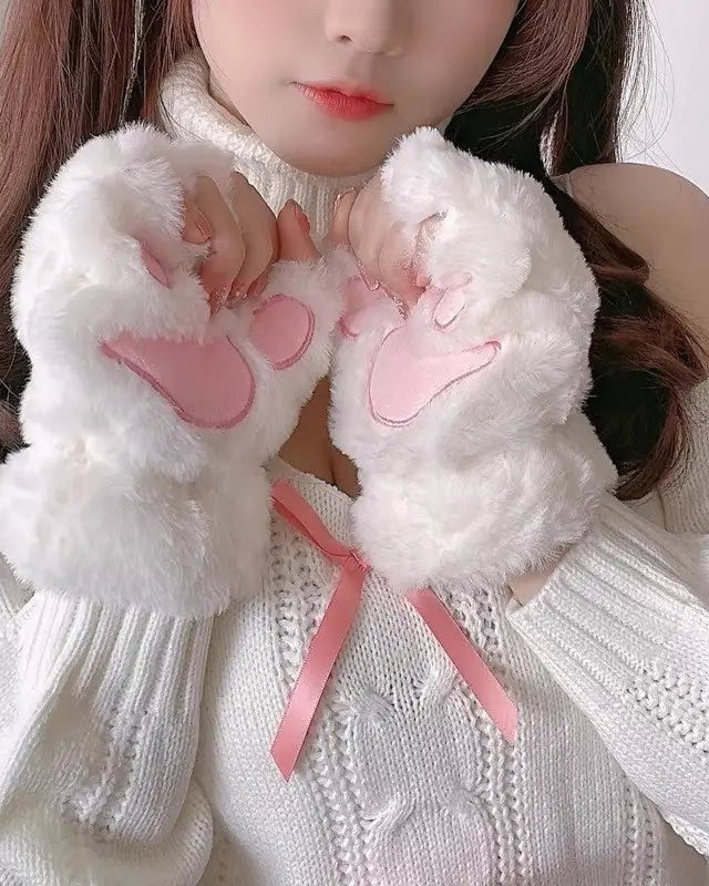 Kawaii Fingerless Neko Cat Paw Gloves for Cozy Comfort - Cosparty