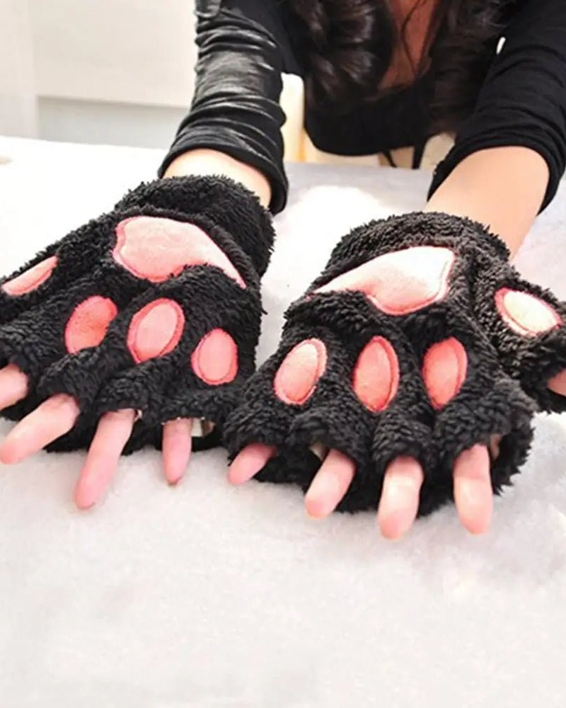 Kawaii Fingerless Neko Cat Paw Gloves for Cozy Comfort - Cosparty