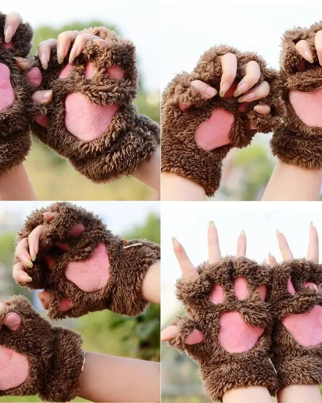 Kawaii Fingerless Neko Cat Paw Gloves for Cozy Comfort - Cosparty