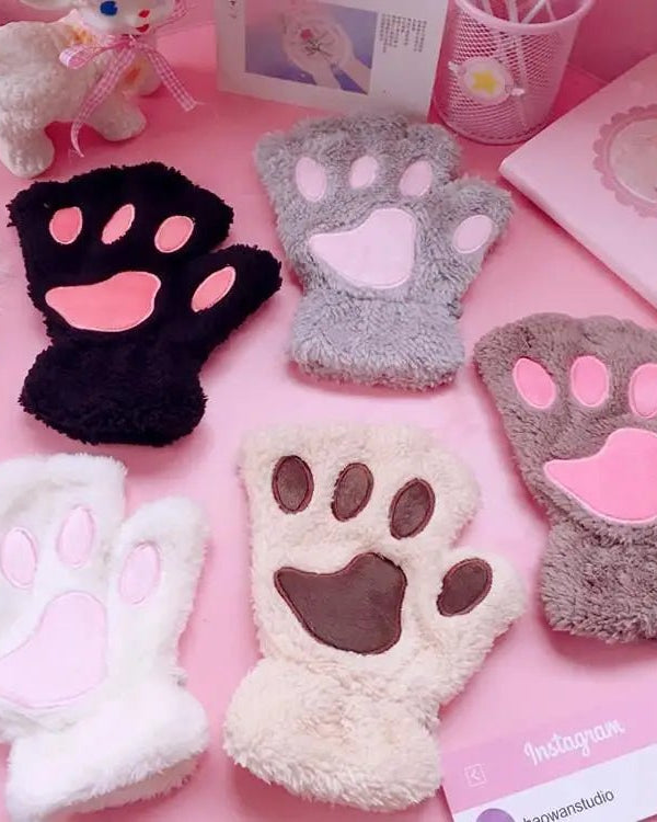 Kawaii Fingerless Neko Cat Paw Gloves for Cozy Comfort - Cosparty