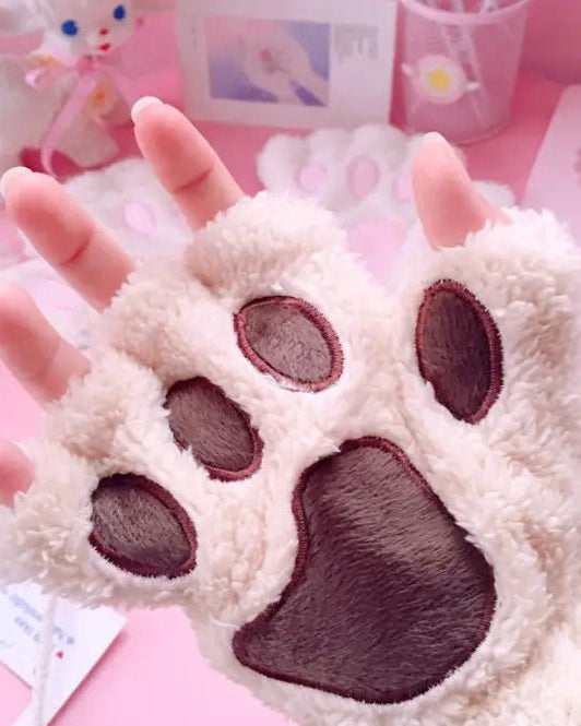 Kawaii Fingerless Neko Cat Paw Gloves for Cozy Comfort - Cosparty