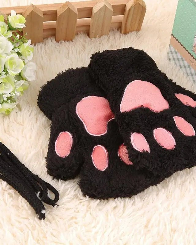 Kawaii Fingerless Neko Cat Paw Gloves for Cozy Comfort - Cosparty