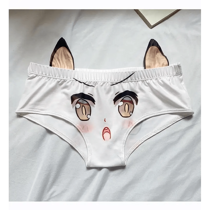 Kawaii Floppy Neko Eared Anime Face Underwear - Cosparty