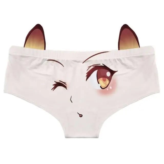 Kawaii Floppy Neko Eared Anime Face Underwear - Cosparty