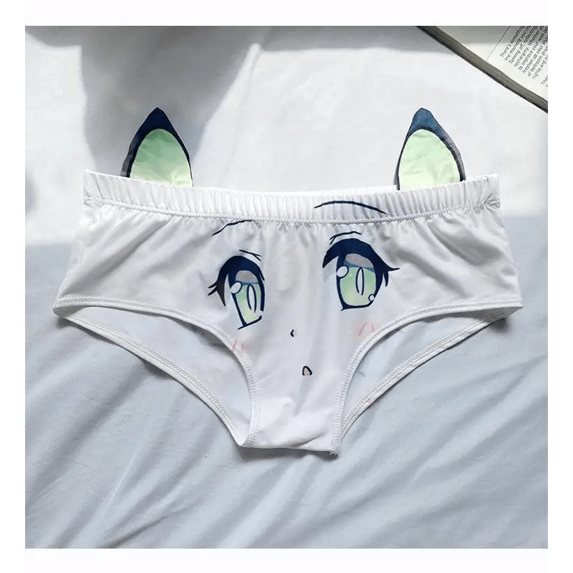 Kawaii Floppy Neko Eared Anime Face Underwear - Cosparty