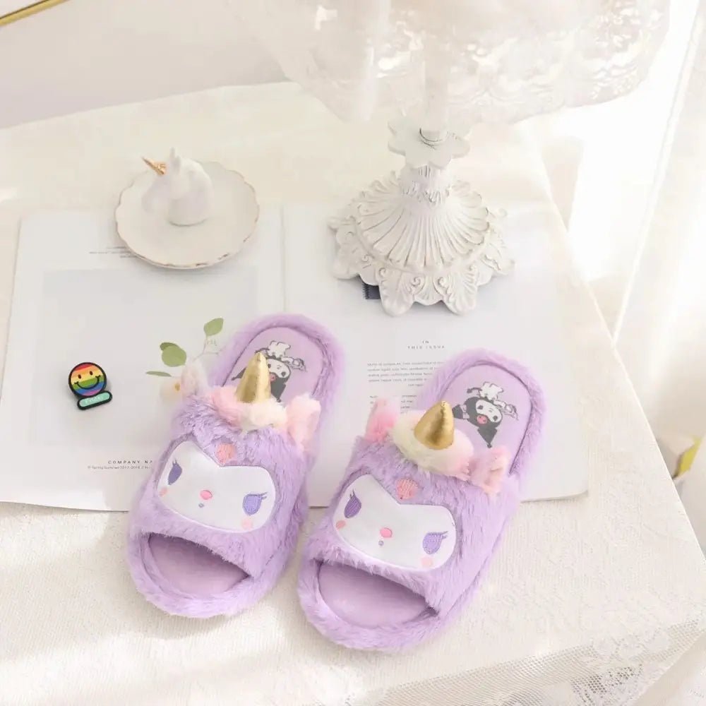 Kawaii Fluffy Sanrio Unicorn Character Slippers for Cozy Comfort - Cosparty