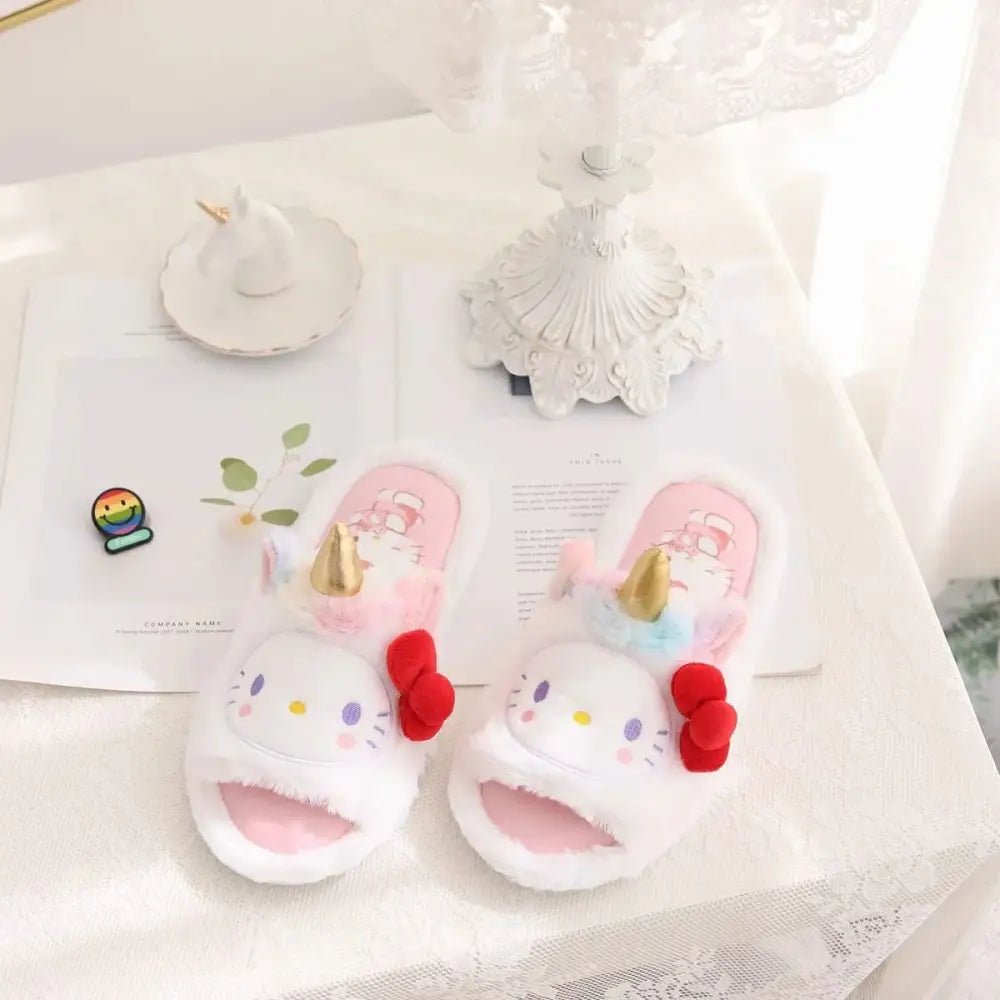 Kawaii Fluffy Sanrio Unicorn Character Slippers for Cozy Comfort - Cosparty